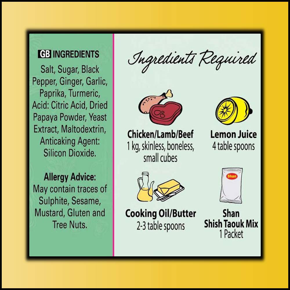 Shan Shish Taouk Arabic Seasoning Mix 1.41 oz (40g) - Spice Powder for Middle Eastern Spicy BBQ Meat Cubes - Suitable for Vegetarians - Airtight Bag in a Box (Pack of 3)