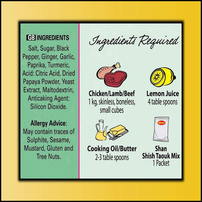 Shan Shish Taouk Arabic Seasoning Mix 1.41 oz (40g) - Spice Powder for Middle Eastern Spicy BBQ Meat Cubes - Suitable for Vegetarians - Airtight Bag in a Box (Pack of 3)