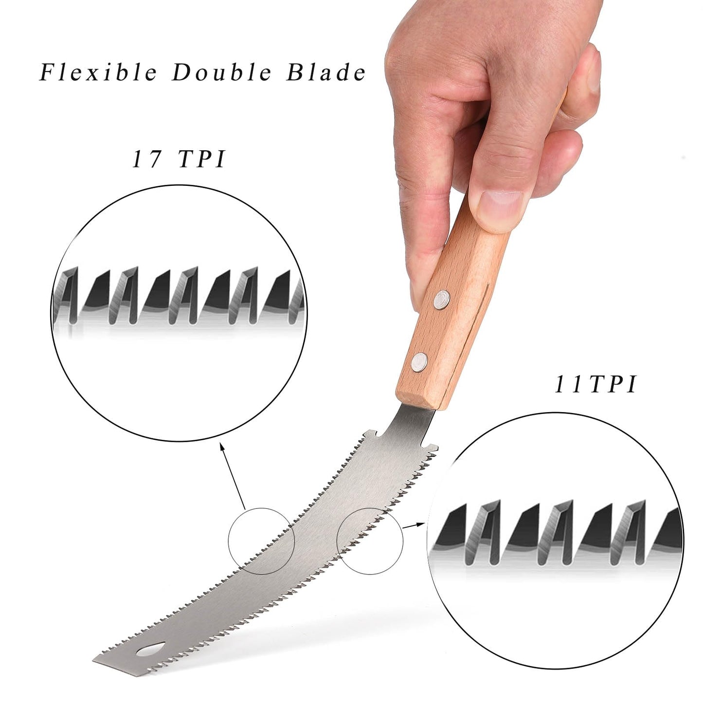 WEIMELTOY Small Woodworking Hand Saw, 6 inch Flexible Blade Double edge TPI 17/11 Pull Saw for Craft, Hobby, DIY, Non Slip Wood Handle Garden Trim, Sharp and Light Woodworking Tools