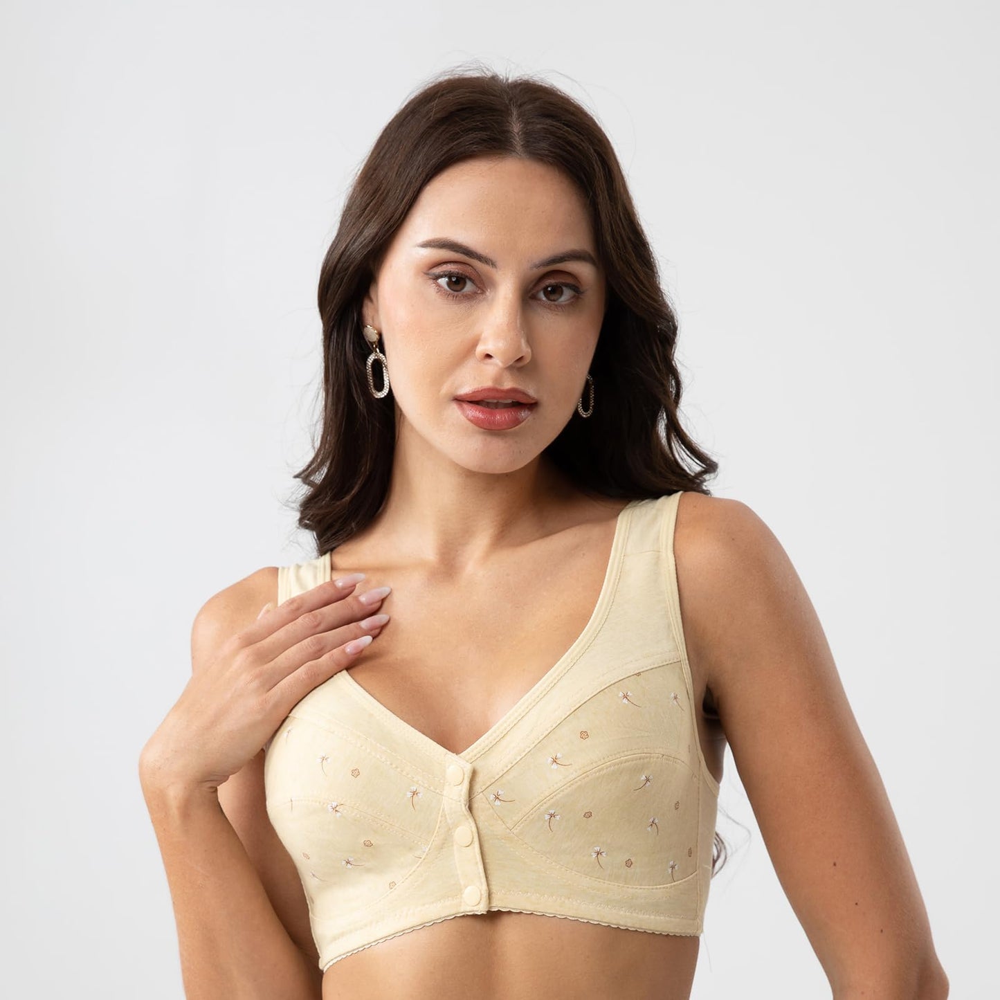 YVIVMEIE Womens Daisy Bra Front Closure Sports Bras Beauty Back Full Coverage Comfor Easy Close Bra Front Buckle Corset Beige 40