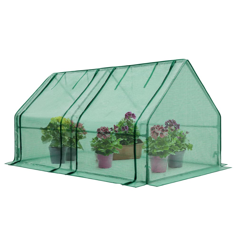 EAGLE PEAK Tunnel Greenhouse Garden Green House with Roll-Up Zipper Doors, Portable, 71"x36"x36", Clear/Green PE Cover