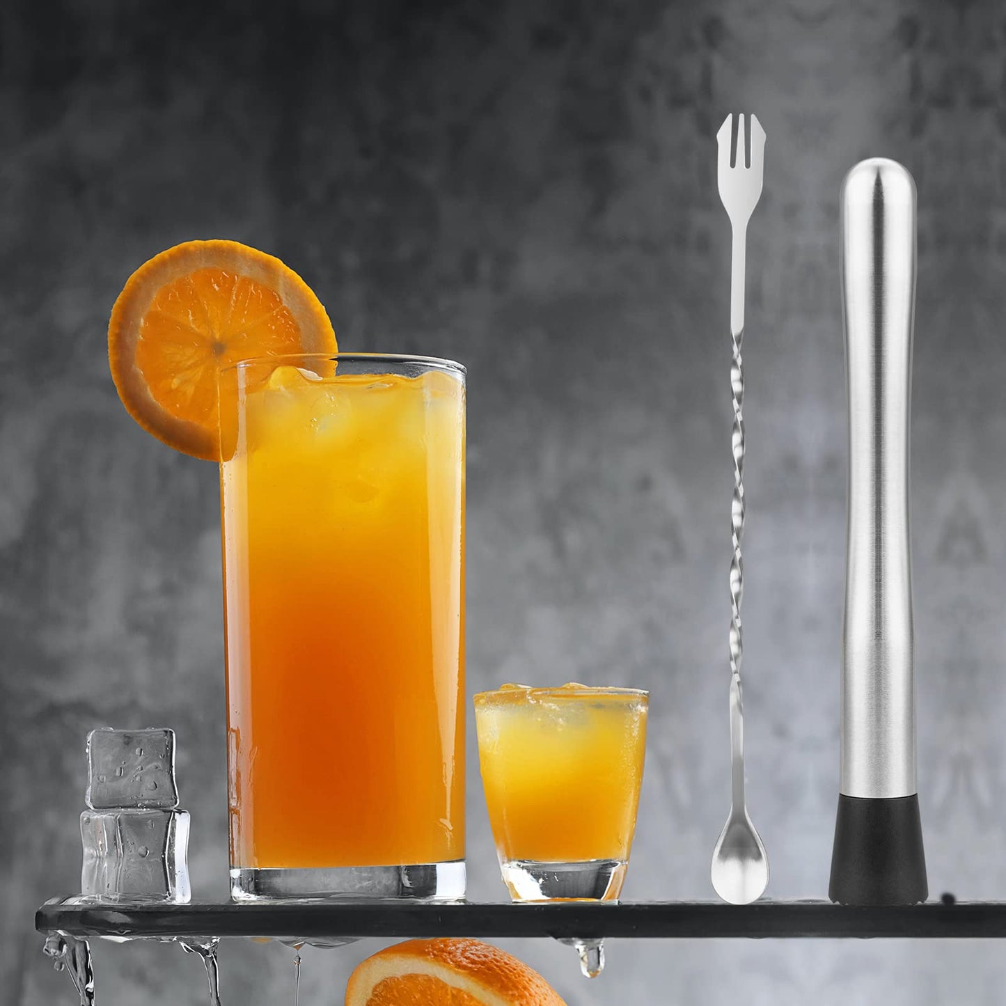 tifanso Muddler for Cocktails, 10" Muddler and Long Handle Bar Cocktail Mixing Spoon, Stainless Steel Stirrer, Bar Accessories Tools for Mojitos Fruit Drinks