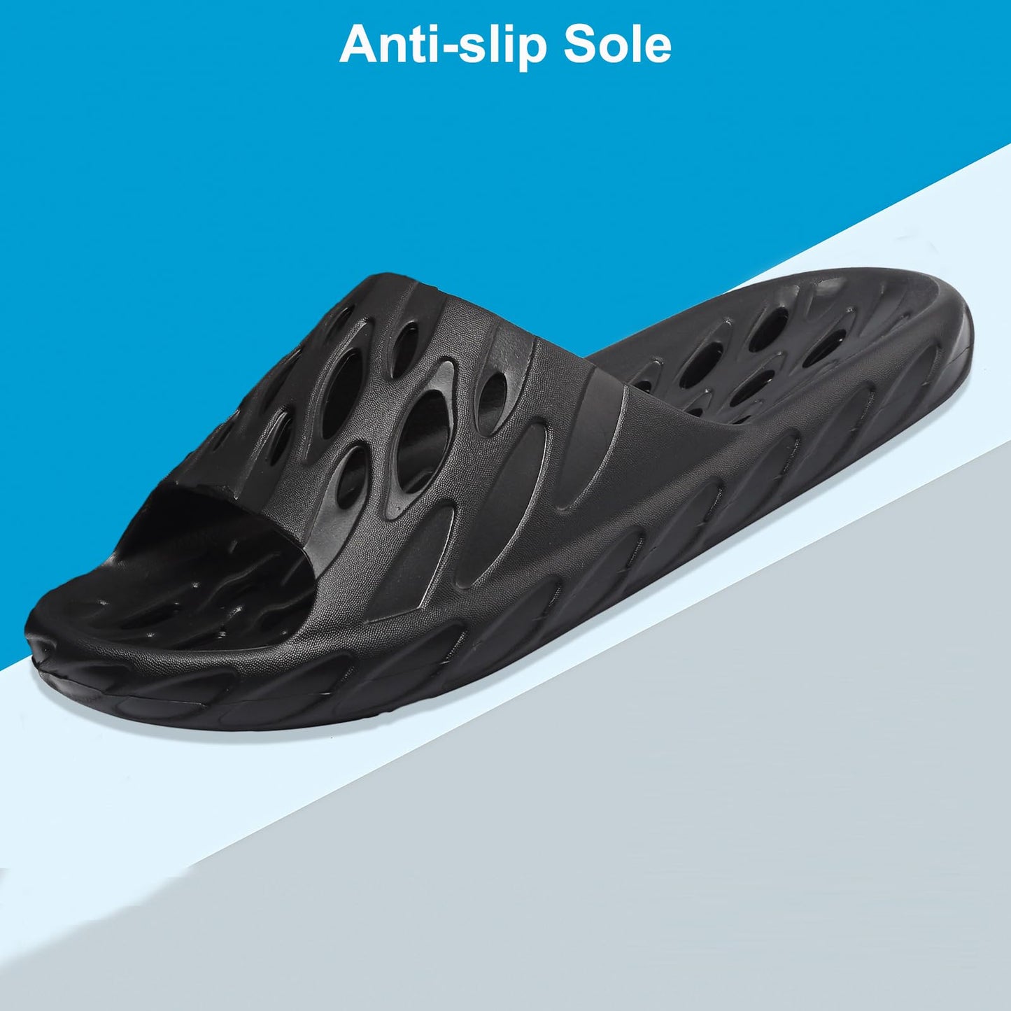 FINLEOO Shower Sandal Slippers with Drainage Holes Quick Drying Bathroom Gym Shower Shoes Soft Sole Open Toe House Slippers for Men and Women,Black 40.41