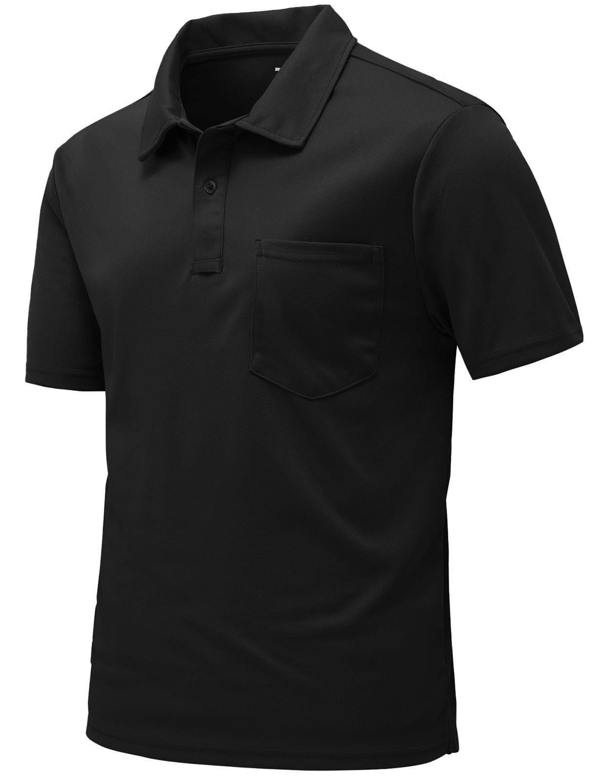 Rdruko Men's Polo Shirts Short Sleeve Quick Dry Outdoor Golf Sports Shirts with Pocket(Black, US M)