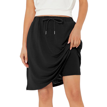 Zando Tennis Skirts for Women with Pockets Athletic Knee Length Golf Casual Skorts Shorts Sports Drawstring Waist Skirt Black X-Large