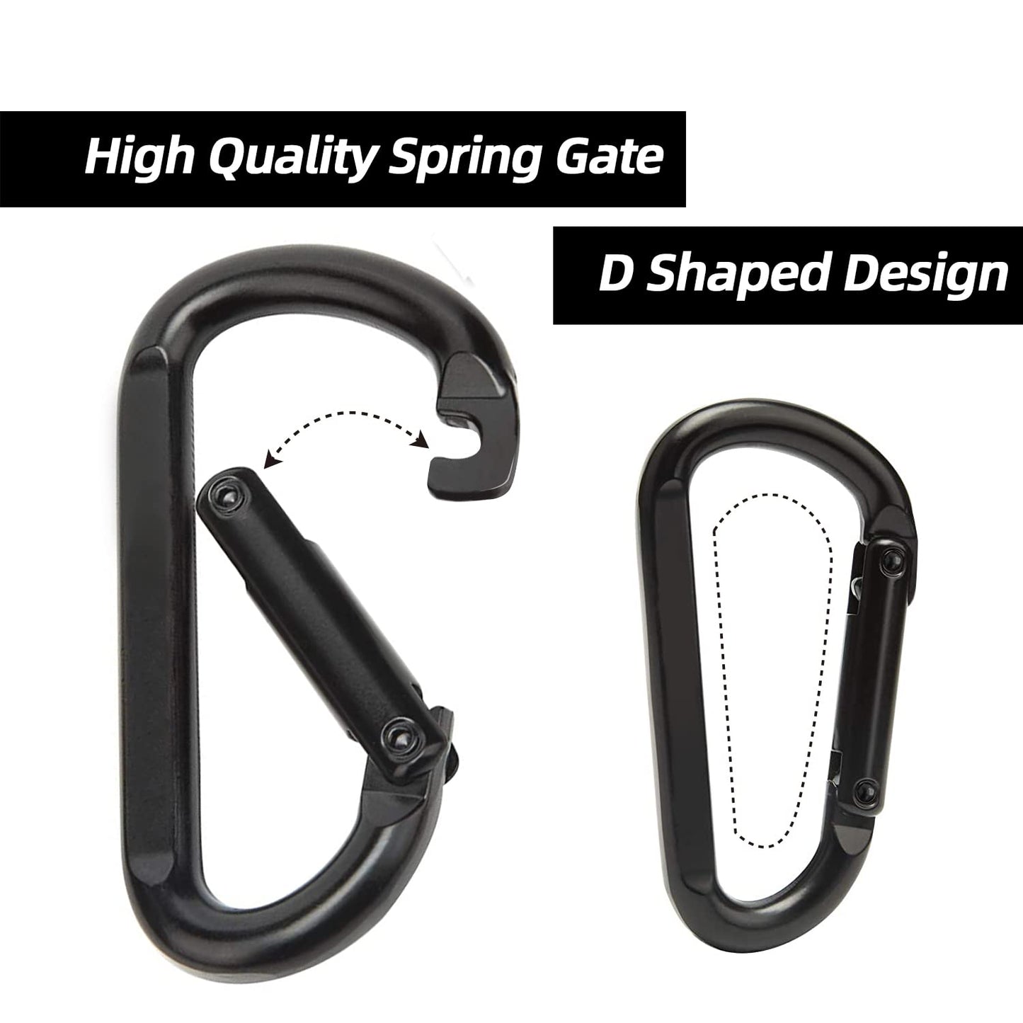 EZYA Carabiner Clip, 860lbs, 3" Iron Heavy Duty Carabiner, D Shape Hook - Hammocks, Camping, Hiking Accessories, Keychains, Caribiniers for Dog Leash, Yoga Swing, Gym etc, Black