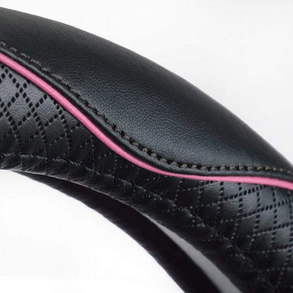 Rueesh Microfiber Leather Steering Wheel Cover Anti-Slip Matte Finish Auto Car Wheel Cover Universal 15 Inch Wheel Cover for Car Embossing Pattern (Pink Line)