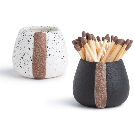 Ceramic Match Holders with Striker - Set of 2 - Decorative Modern Home Decor Gifts - Mantel Decorations - Matches NOT included