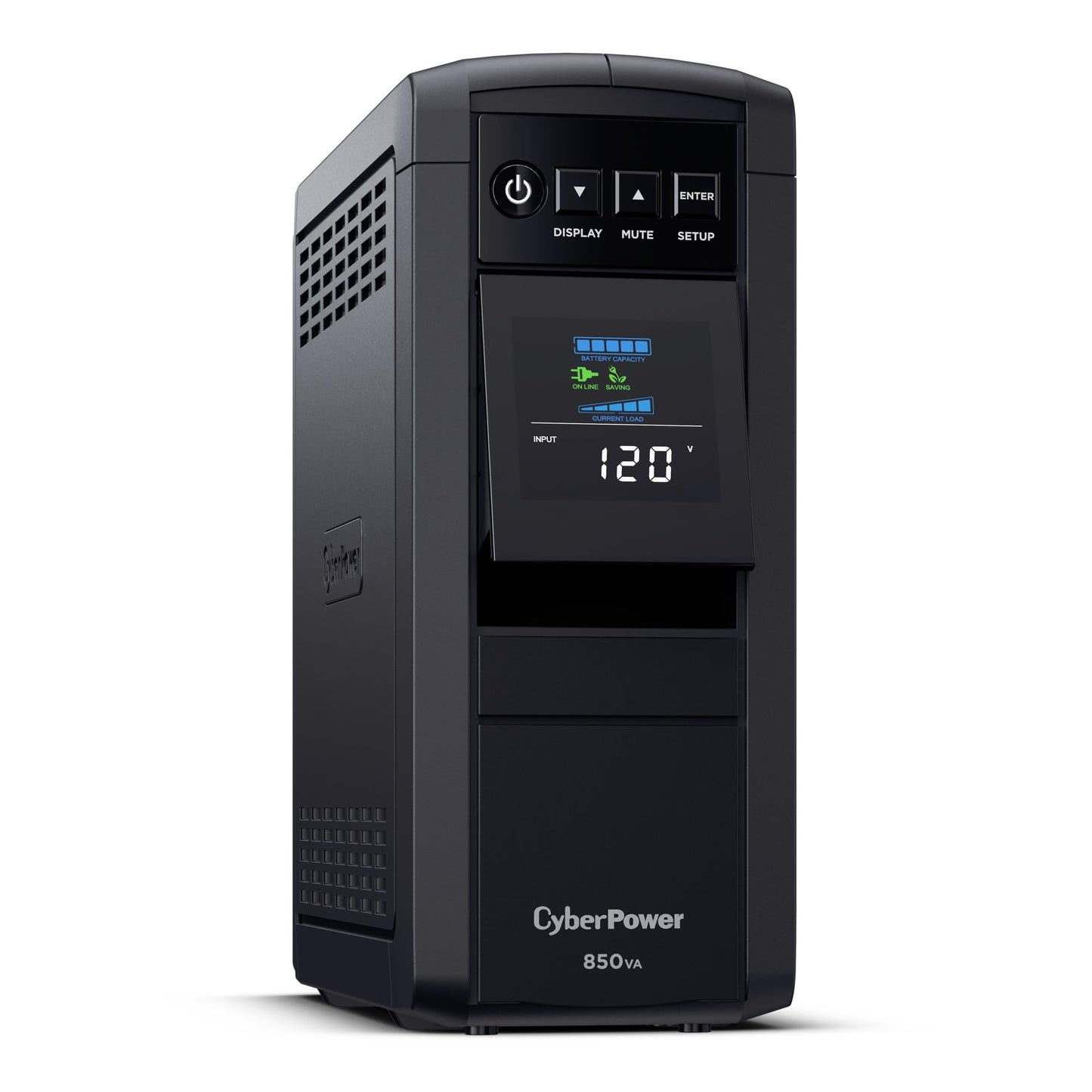 CyberPower CP850PFCLCD PFC Sinewave UPS Battery Backup and Surge Protector, 850VA/510W, 10 Outlets, AVR, Mini-Tower; UL Certified