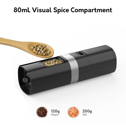 Syaws Electric Pepper and Salt Grinder 1 Pack,Battery Powered Pepper Grinders,Automatic Pepper Mill with LED Light,Adjustable Coarseness One-Hand Operation