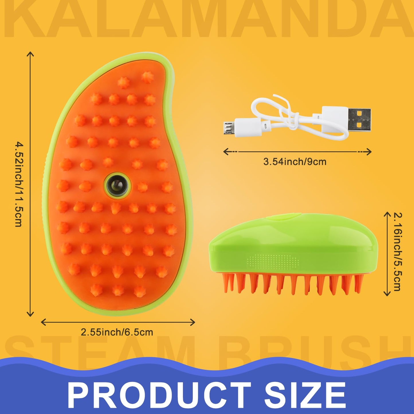 Cat Steam Brush, 3 in 1 Pet Steamy Brush, Silicone Grooming Comb with Steam, Pet Hair Remover Misting Comb for Indoor Cats Dogs(Mango Yellow/Green)