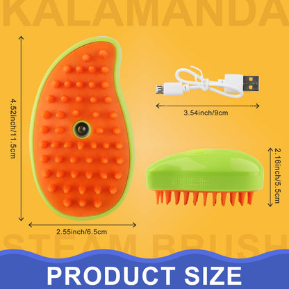 Cat Steam Brush, 3 in 1 Pet Steamy Brush, Silicone Grooming Comb with Steam, Pet Hair Remover Misting Comb for Indoor Cats Dogs(Mango Yellow/Green)