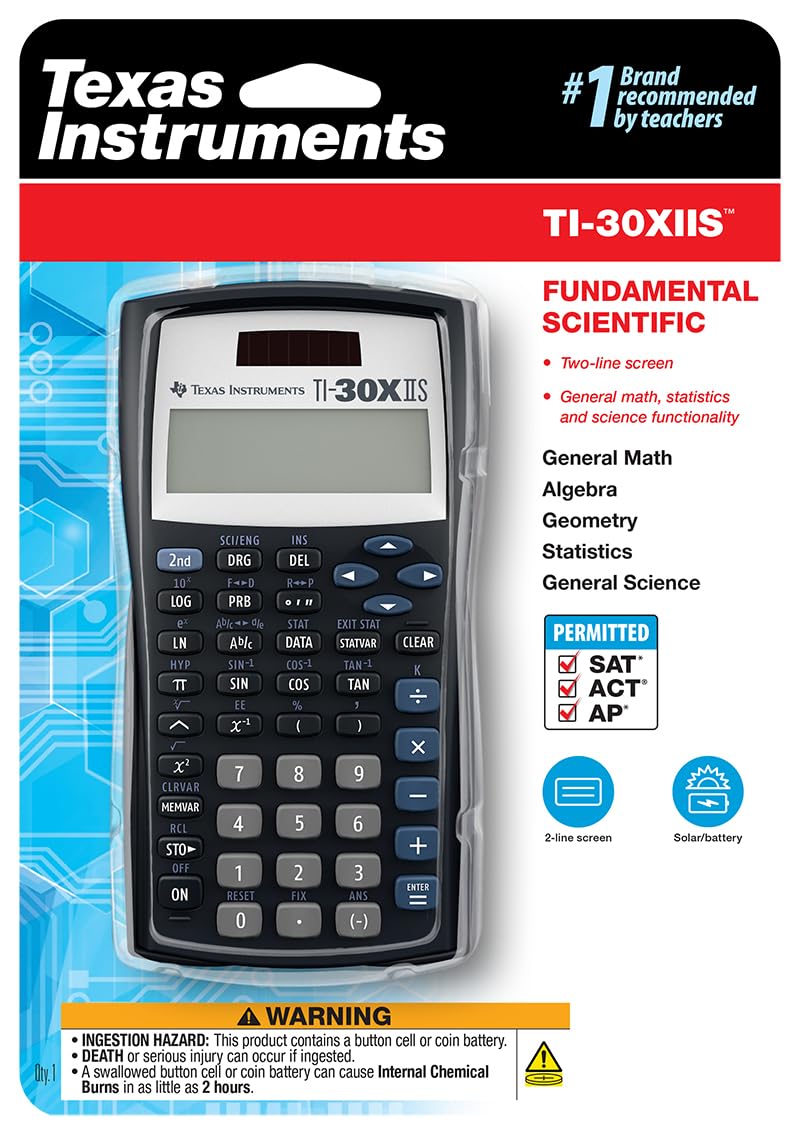 Texas Instruments TI-30XIIS Scientific Calculator, Black with Blue Accents