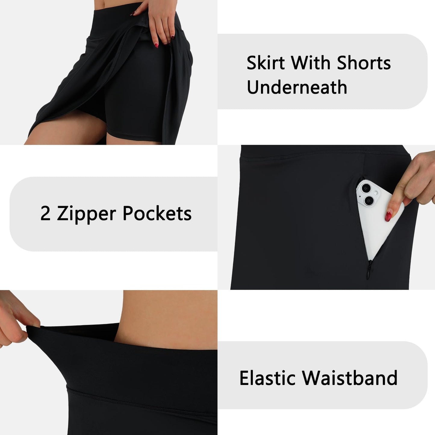 ANIVIVO Women's Midi Length Skorts Skirts with Pockets Modest Skirts 28" Long Knee Length Athletic Skorts(Black XL)