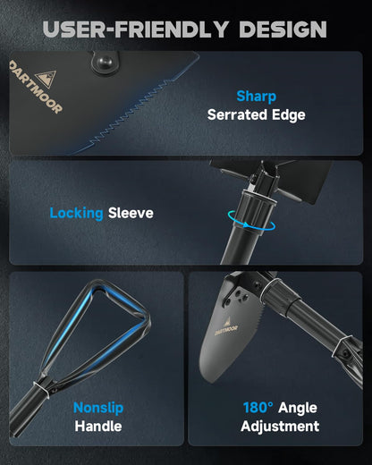 DARTMOOR Mini Folding Shovel High Carbon Steel, Portable Lightweight Outdoor Tactical Survival Foldable Mini Shovel, Entrenching Tool, Camping, Hiking, Digging, Backpacking, Car Emergency