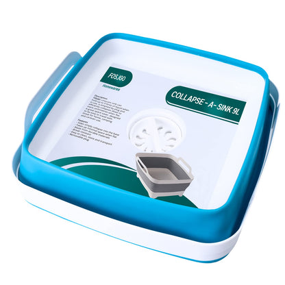 FOSJGO Dish Basin Collapsible with Drain Plug Carry Handles for 9 L Capacity, Collapsible Sink Tub, Dish Wash Basin, Portable Dish Tub, Foldable Dishpan for Camping Dish Washing Tub and RV Sink