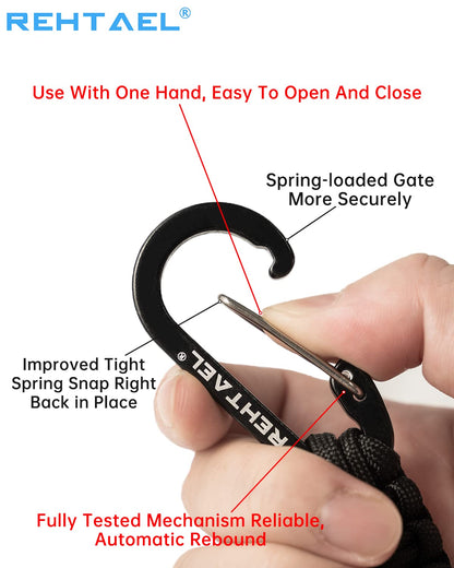 REHTAEL Keychain Paracord Carabiner Men/Women, Military Braided Heavy Duty Key Chain w/Belt Clip D-Ring for Car Keys, Keychain Strap for Backpack Camping Hiking, 4Pcs (4*Black)