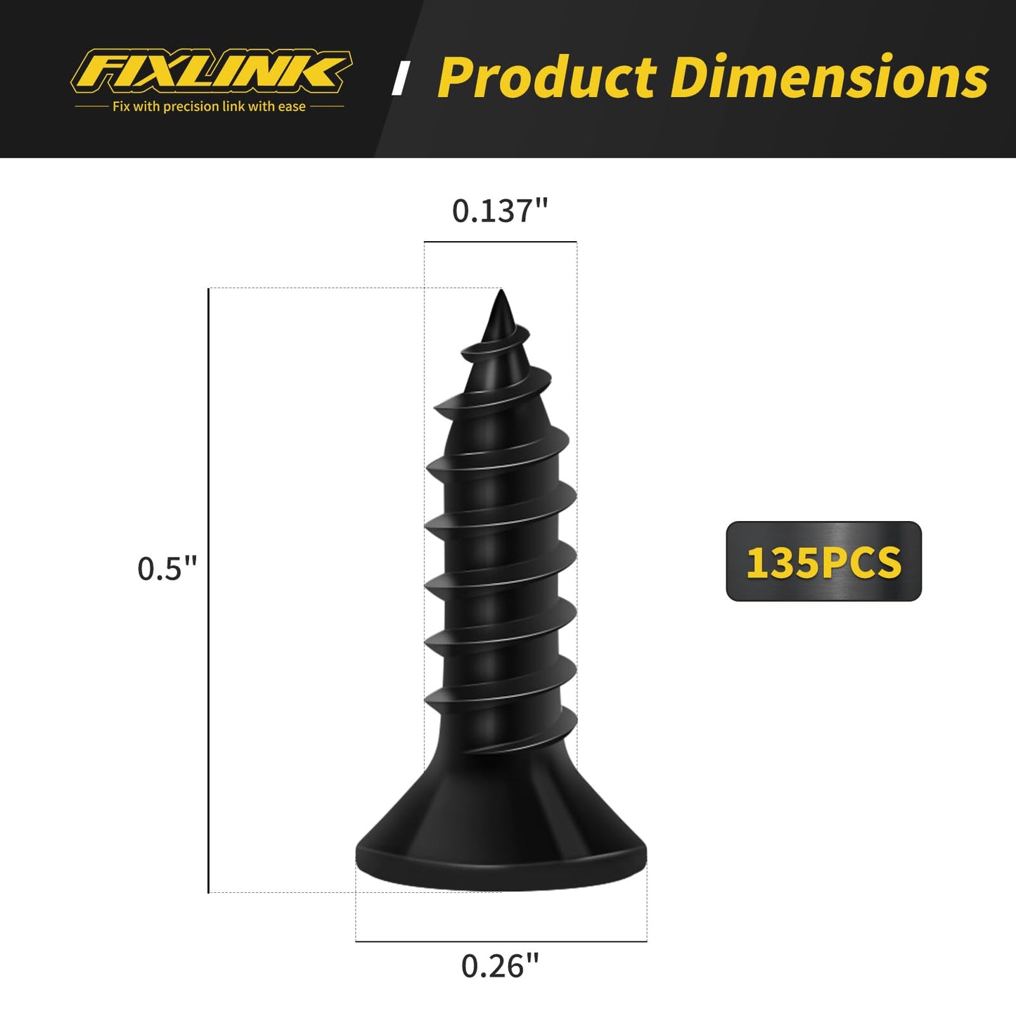 Wood Screws 1/2 Inch, FIXLINK Premium Flat Head Phillips Black Wood Screws 135 PCS, Self Tapping Electrophoresis Used in Indoor Furniture, Woodworking (#6 x 1/2")