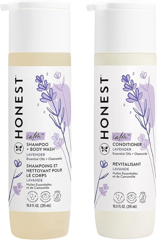 The Honest Company Silicone-Free Conditioner & 2-in-1 Cleansing Shampoo + Body Wash Duo | Gentle for Baby | Naturally Derived | Lavender Calm, 20 fl oz