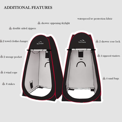 Your Choice XL Pop Up Privacy Shower Tent - Portable Changing Tent for Camping, Beach & Poolside - 82.6" Tall Double Storage Pockets & Carry Bag - Black