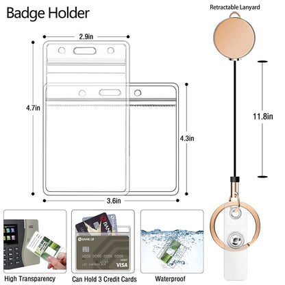 Retractable Lanyards for ID Badges and Keys, Cute Breakaway Teacher Lanyard with Badge Holders and Reels, Durable Silicone Beaded Lanyard for Women, Nurses, Office with 2 Waterproof Card Holders