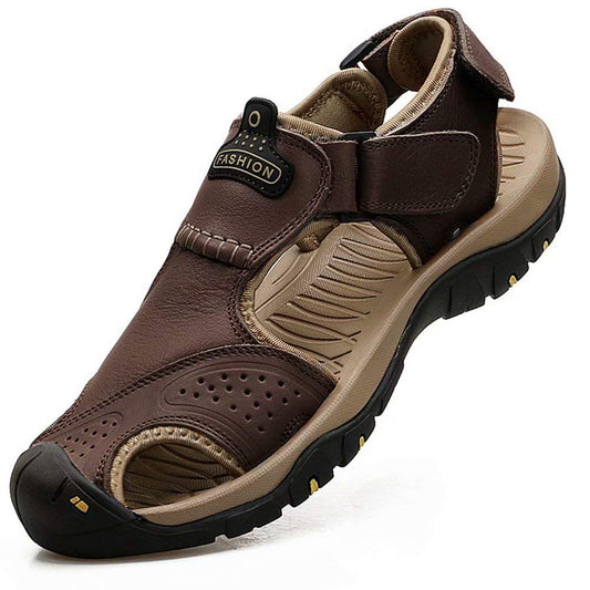 visionreast Mens Closed Toe Fisherman Leather Sandals Outdoor Hiking Beach Sandals Athletic Water Shoes