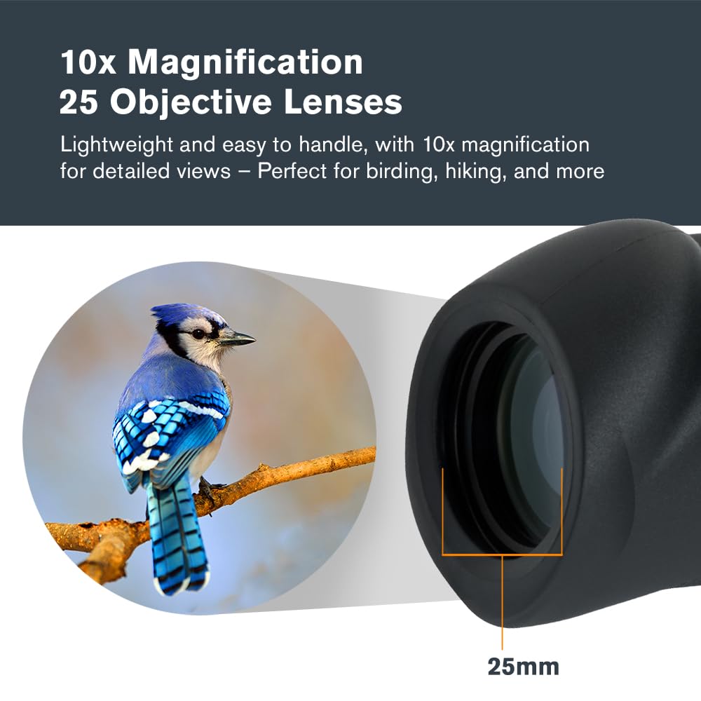 Celestron – Nature 10x25 Monocular – Ideal for Hiking and Wildlife Viewing – Multi-Coated Optics – 25mm Objective Lens – BaK-4 Prism –Twist-Up Eyecup – Waterproof & Fogproof