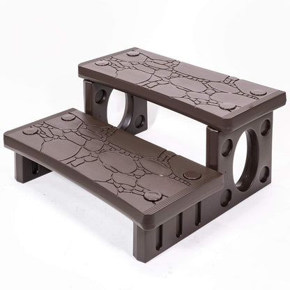 XtremepowerUS Universal Multi Purpose 2-Step Spa Hot Tub Pool Outdoor Indoor Camper RV Deck Steps Sided Step, Mocha