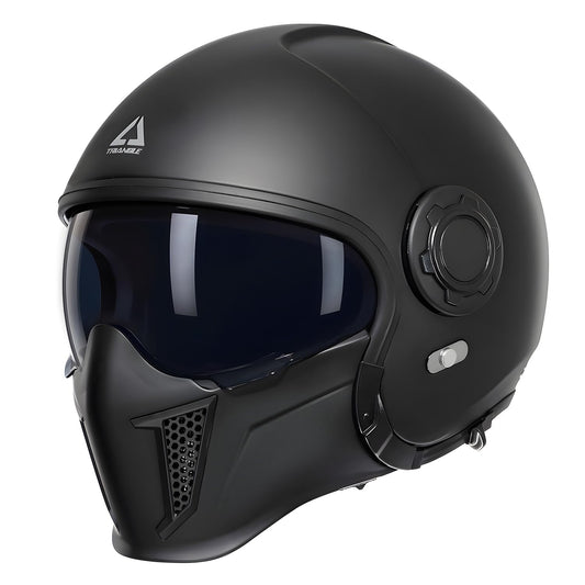 TRIANGLE Full Face Motorcycle Helmets,Off-Road Motocross Helmet for Men & Women,Dual Visor with Internal Tinted Sunshield,Open Face 3/4 Adult Racing Helmet DOT Approved(Black,L)