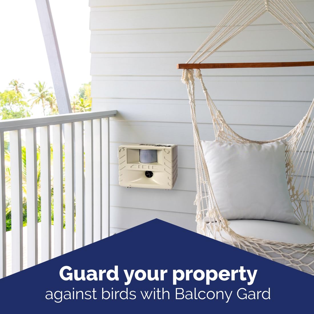 Bird-X Balcony Gard, Ultrasonic Bird Preventer, Outdoor Bird Decoy with Motion-Sensor, Easy to Install, Covers up to 900 sq. ft., 15 to 25 kHz Frequency, 6.75" x 5.5" x 3.5"