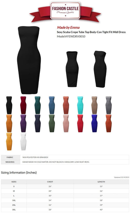 Sexy Scuba Crepe Tube Top Body-Con Tight Fit Midi Dress Eggplant 3XL