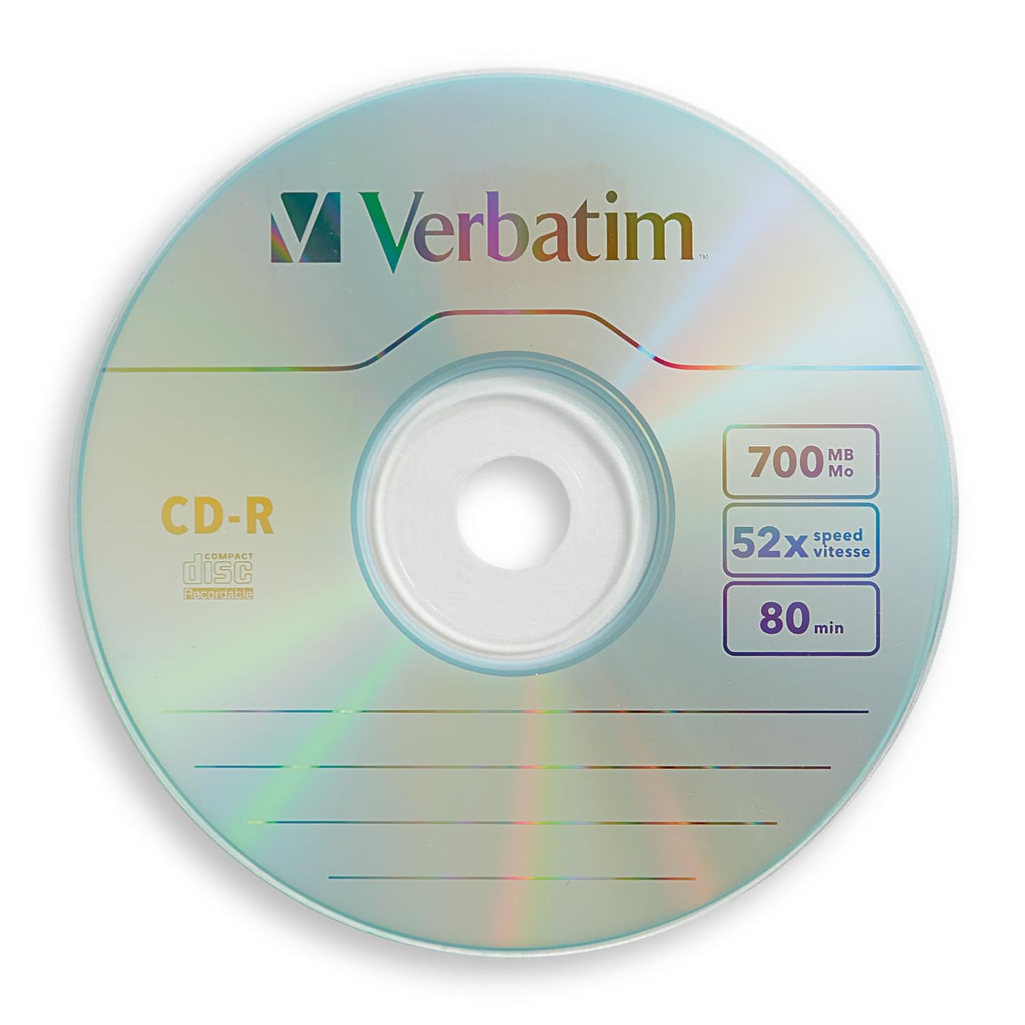 Verbatim CD-R Blank Discs 700MB 80 Minutes 52X Recordable Disc for Data and Music - 100pk Spindle,Silver