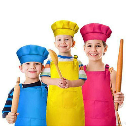 Tamicy 10 Pieces Kids Chef Hat and Apron Set - Child Kitchen Bib Aprons with Pockets Girls Boys Chef Hats for Cooking Baking Gardening Painting Wear (Rose Red,Green,Blue,Orange,Purple)