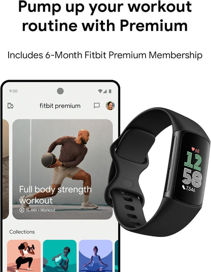 Fitbit Charge 6 Activity Tracker Heart Rate Monitoring, 7-Day Battery, Integrated Google Apps, Maps & Wallet, in-Depth Health Insights, Activity & Sleep Analysis, S & L Bands Included, Obsidian/Black