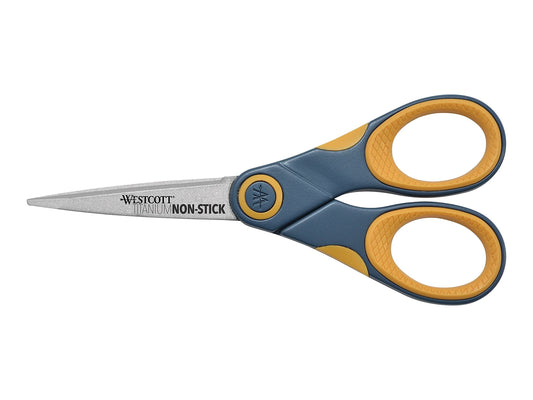 Westcott ‎14881 5-Inch Non-Stick Titanium Scissors For Office and Home, Yellow/Gray