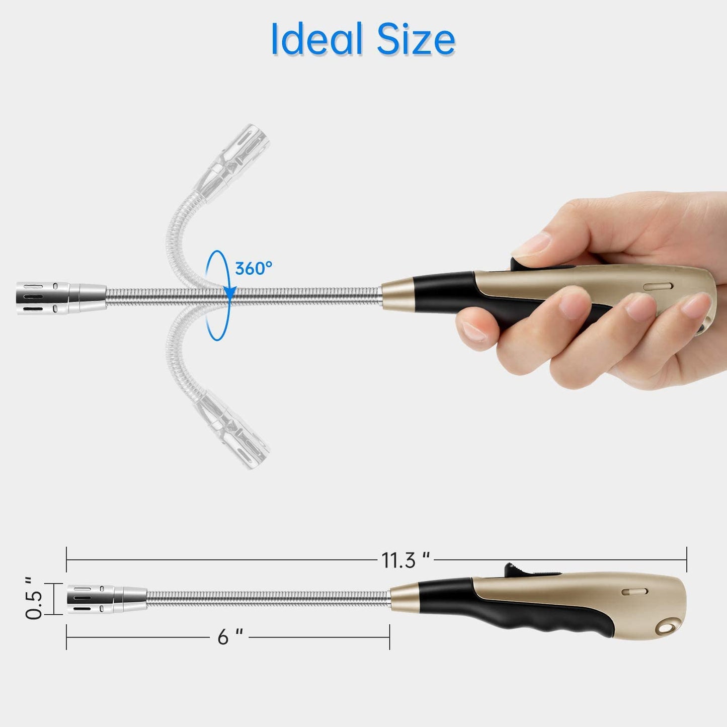 Butane Lighter Torch Long Jet Flame Windproof Lighter with Visual Fuel Window for Fireplace Kitchen Grill BBQ Camping, Gold (No Butane Included)