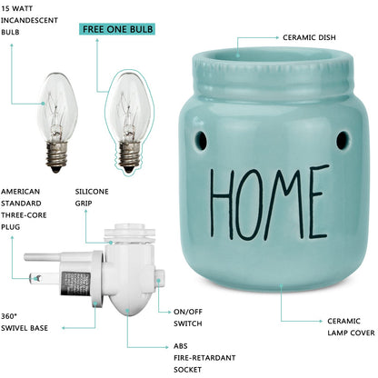 STAR MOON Mason Jar Wax Melt Warmer for Rae Dunn Inspired Decor Candle Warmer Wax Warmer Plug in with One More Bulb Home Decor Wall Decor Blue (Home)