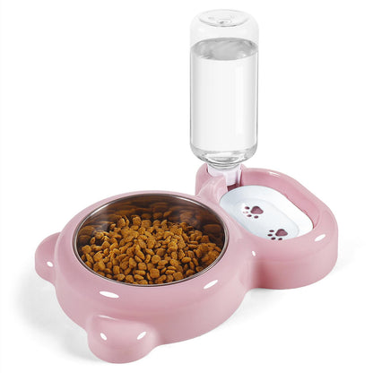Dog Bowls, Cat Food and Water Bowl Set with Water Dispenser and Stainless Steel Bowl for Cats and Small Dogs - Pink