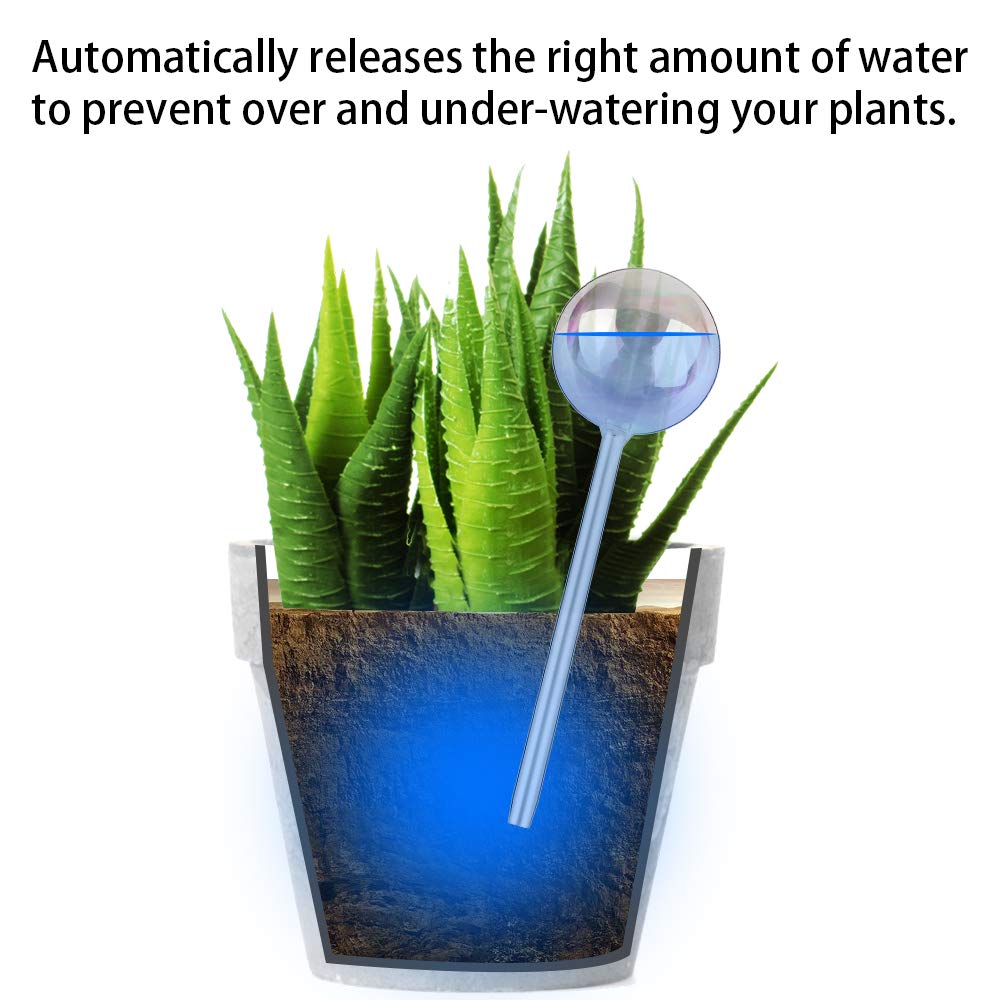 [2 PCS] Light Iridescent Rainbow Gradient Color Clear Glass Self-Watering System Spikes, Automatic Plant Waterer Bulbs