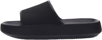 BRONAX House Slides for Women Mens Pillow Slippers House Sandals Shoes for Male Size 10 for Beach Bath Bathroom Comfy Cushion Thick Sole 42-43 Black