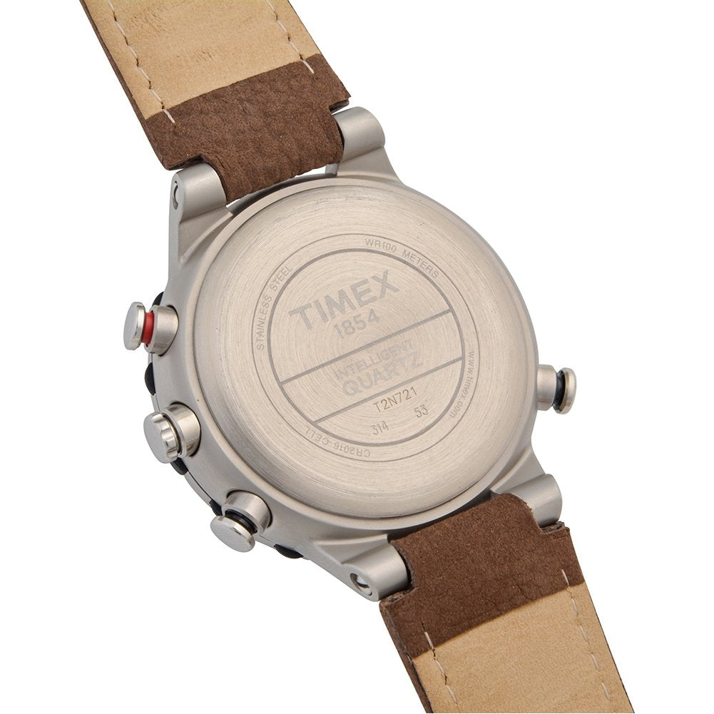Timex Men's T2N721 Intelligent Quartz Compass Tide Temperature Silver Case Brown Strap Watch