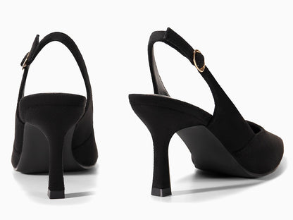 Rilista Womens Slingback Pumps Closed Pointed Toe Kitten Heel Sandals Wedding Evening Party Dress Shoes Black Suede