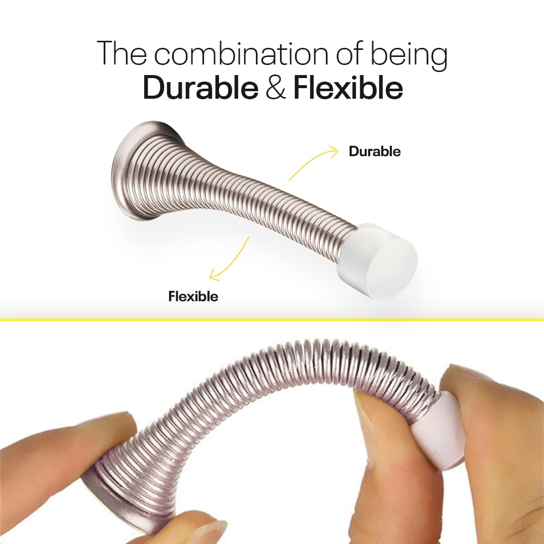 Door Stoppers for Wall – Spring Door Stopper with Rubber Tip – 3-1/4" – Pack of 4 – Doorstop – Ideal for Home, Offices, Schools