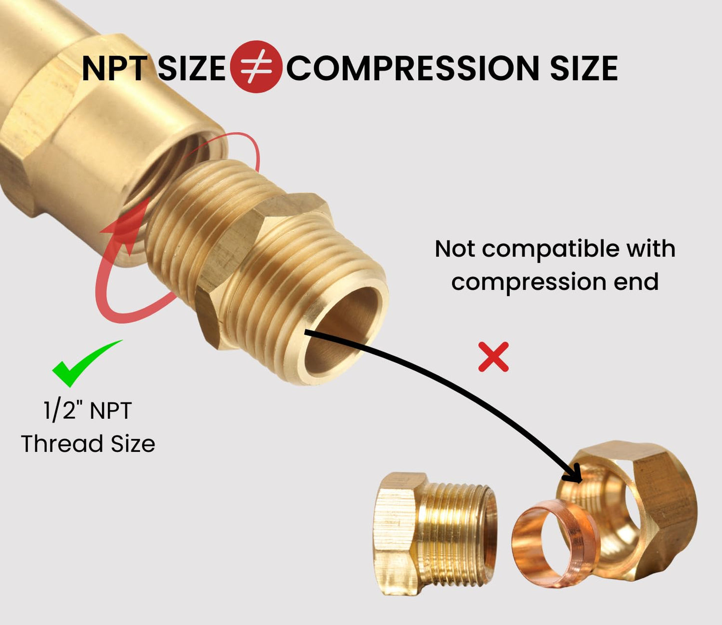 T TANYA HARDWARE 1/2 inch x 1/2 inch NPT Brass Hex Nipple Male Pipe Adapter, Thread 0.75" OD to 0.75" OD (2 Piece)