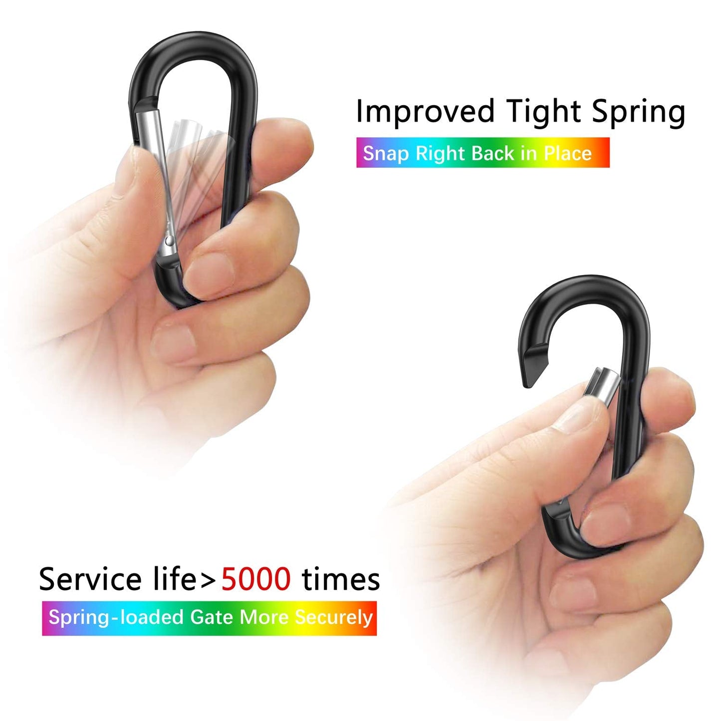 Sprookber 3" Aluminum Carabiner D Ring, Caribeener Clips, Spring Snap Hook for Keychain Clip, Set of 10 (Black)