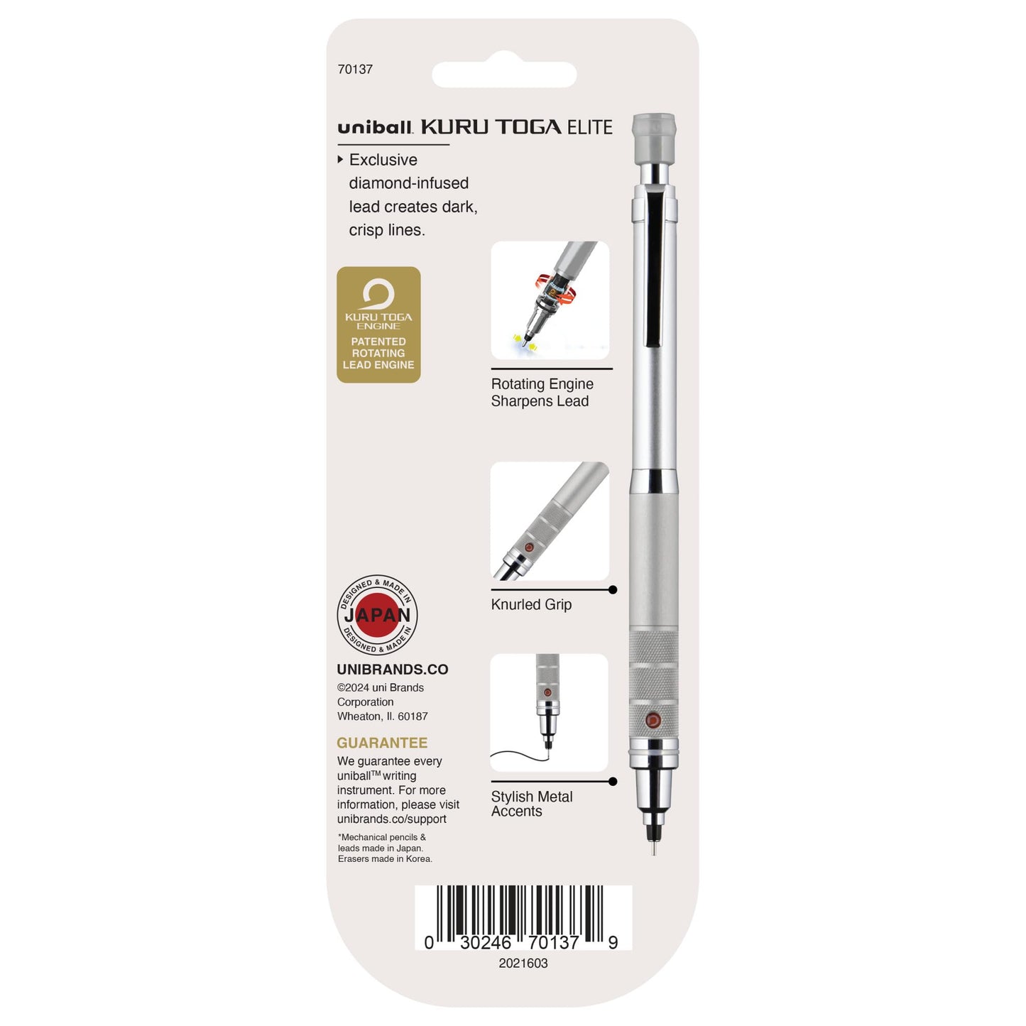 Uniball Kuru Toga Elite Mechanical Pencil Starter Kit with Silver Barrel and 0.5mm Tip; 60 Lead Refills; and 5 Pencil Eraser Refills; HB #2; Office Supplies; School Supplies; Drafting