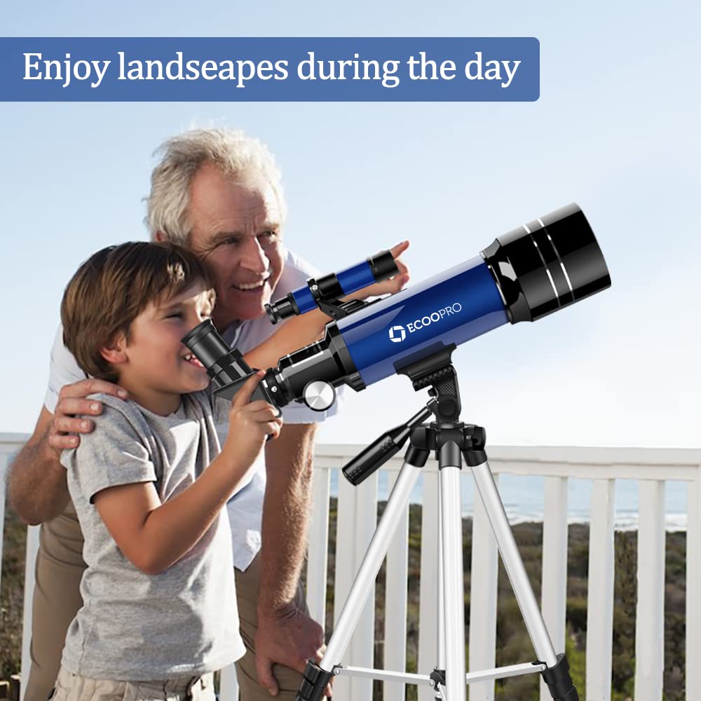 Telescope for Kids & Adults Beginners, 70mm Astronomy Refractor Telescope with Adjustable Tripod, Portable Telescope for Moon & Planet Viewing, Includes 2 Eyepieces & Finder Scope