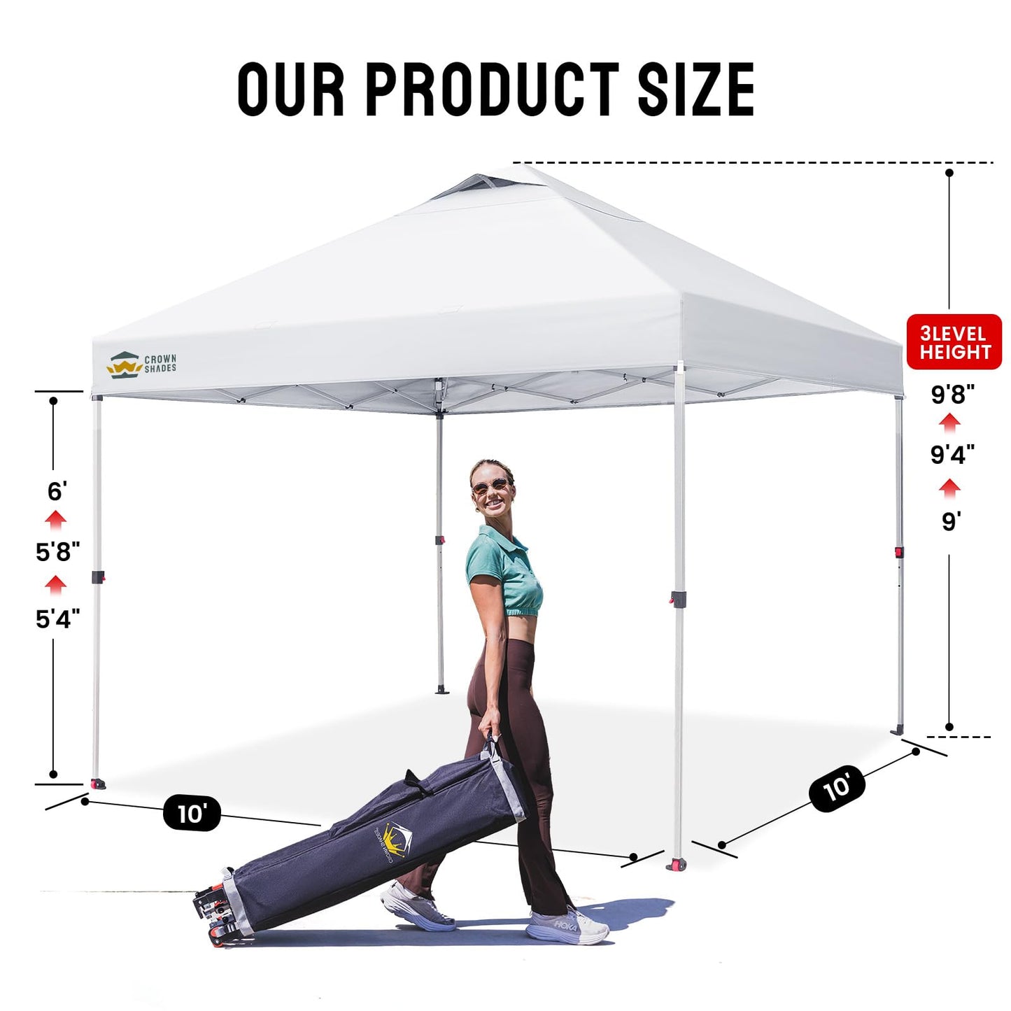 CROWN SHADES 10x10 Pop Up Canopy - Beach Tent with One Push Setup - Easy Outdoor Sun Shade for Events, Parties, Camping - Gazebo with STO-N-Go Cover Bag, Silver Coated Top, Grid White