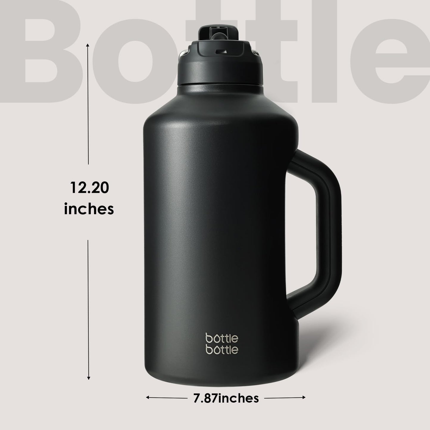 BOTTLE BOTTLE Insulated Water Bottle 64 oz with Straw and Dual-use Lid Half Gallon Jug for Men with Handle Vacuum Stainless Steel water bottle for Workout and Sports black