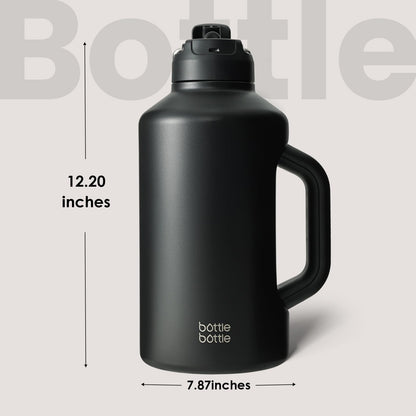 BOTTLE BOTTLE Insulated Water Bottle 64 oz with Straw and Dual-use Lid Half Gallon Jug for Men with Handle Vacuum Stainless Steel water bottle for Workout and Sports black